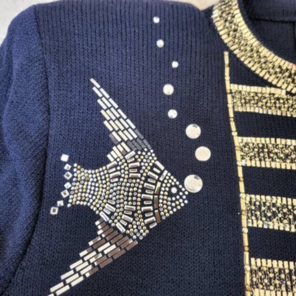ST. JOHN EVENING Navy & Gold Nautical/Ocean Themed Sweater - Picture 10 of 13
